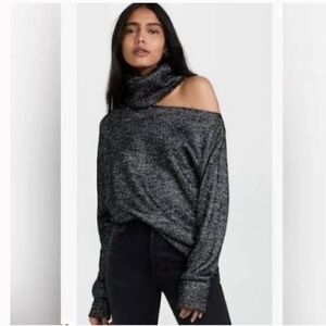 Paige Women's Metallic Raundi Black Cocktail Off Shoulder Shimmer Sweater Top XS